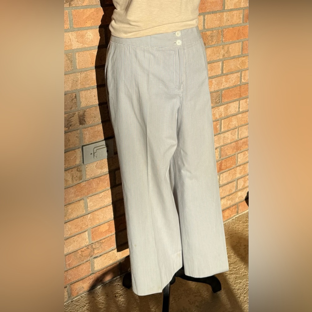 Brooks Brothers 346 Seersucker Stripe Cropped Pants Women’s 10 Blue White Summer